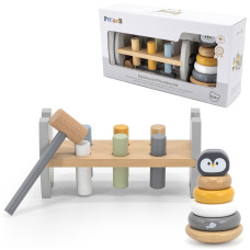 Viga Toys VIGA PolarB Set Wooden Pyramid + Punch with Hammer Penguin Montessori