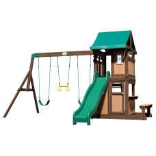 Backyard Discovery Lakewood Wooden Playground Swings Slide Playhouse Backyard