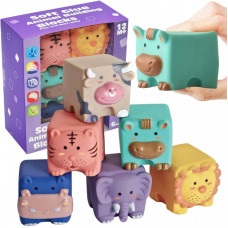 Woopie BABY Sensory Blocks Animals Squeeze Puzzle + Sound 6 gab.